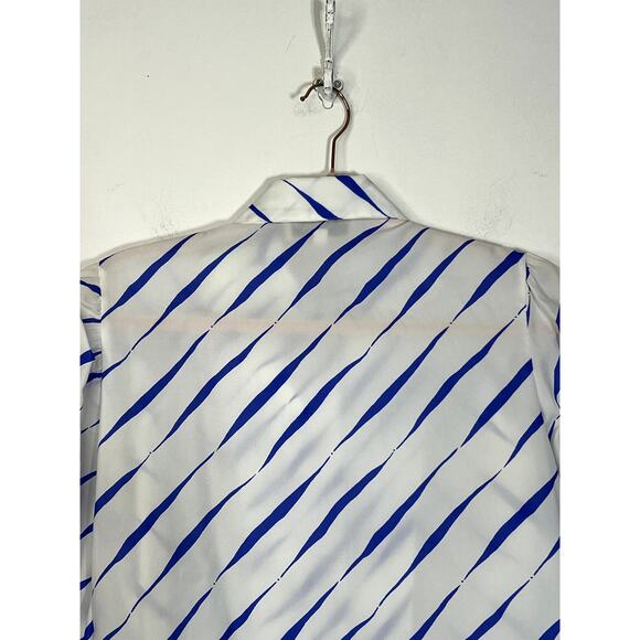 Vintage The Wilroy Traveller White & Blue Stripes Long Sleeve Button Up Blouse 8 - Picture 3 of 10